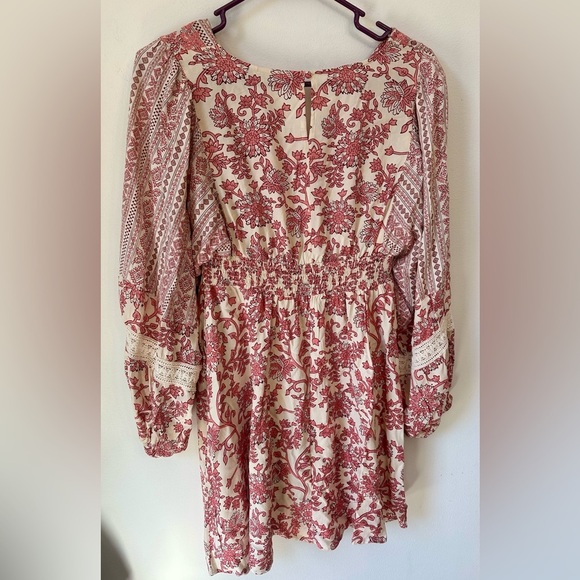 Sincerely Jules Red and Cream Long Sleeve Dress Cottagecore Boho - Picture 5 of 9